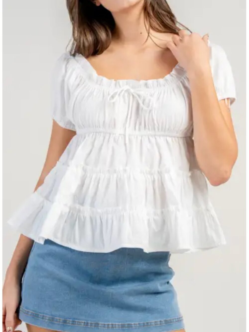 Beivy Poplin Tiered Top – White: L